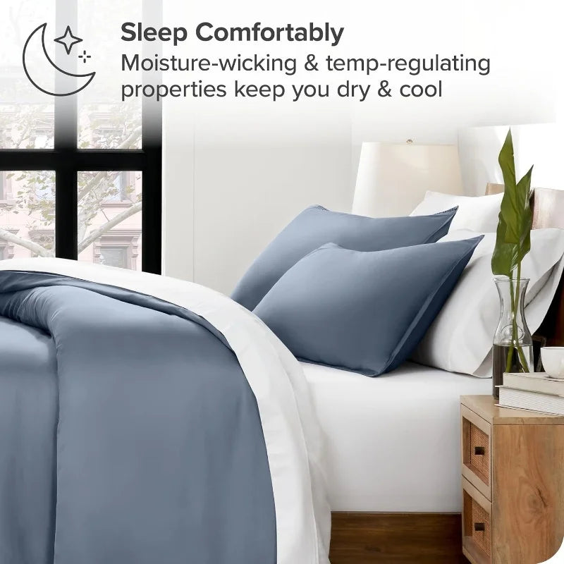 3pcs Lyocell Bamboo Fiber Duvet Cover Set – Luxury Silky Cooling Summer Bedding (No Sheet) Single Quilt Cover + Pillowcases