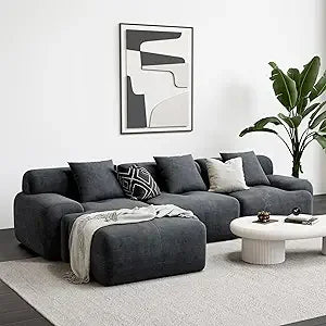118" Modern L-Shaped Modular Sectional Sofa – Oversized 3-Seater Couch with Deep Seat, Grey Corduroy Upholstery