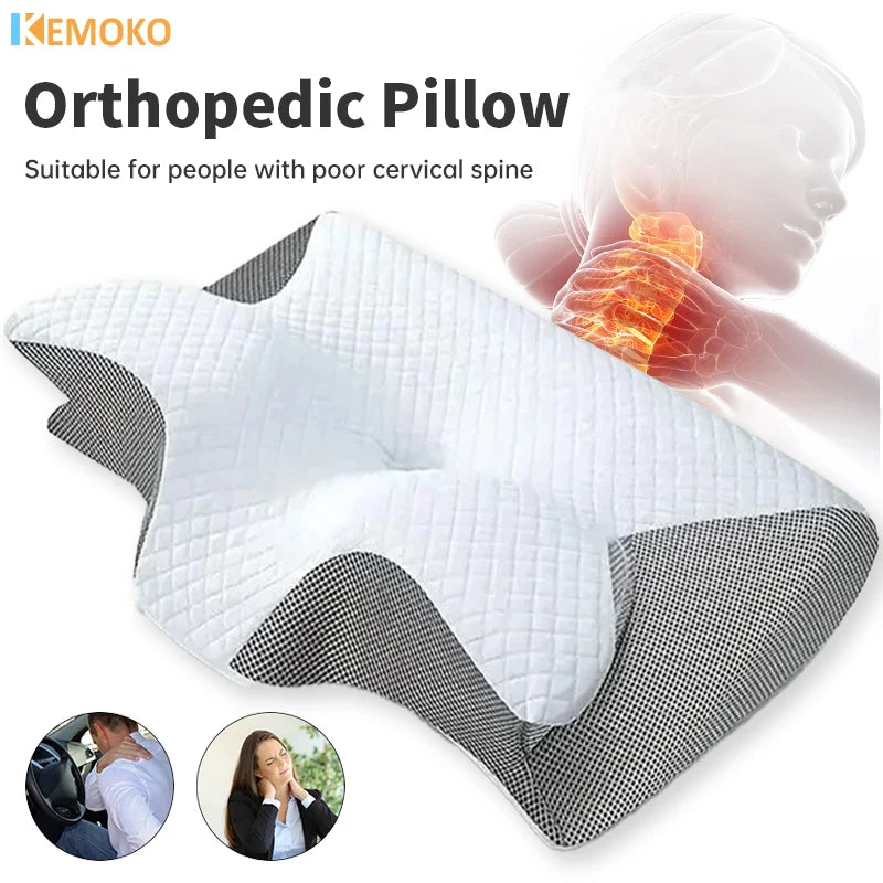 2-in-1 Memory Foam Cervical Pillow – Ergonomic Contour Orthopedic Neck Pillow for Pain Relief & Support