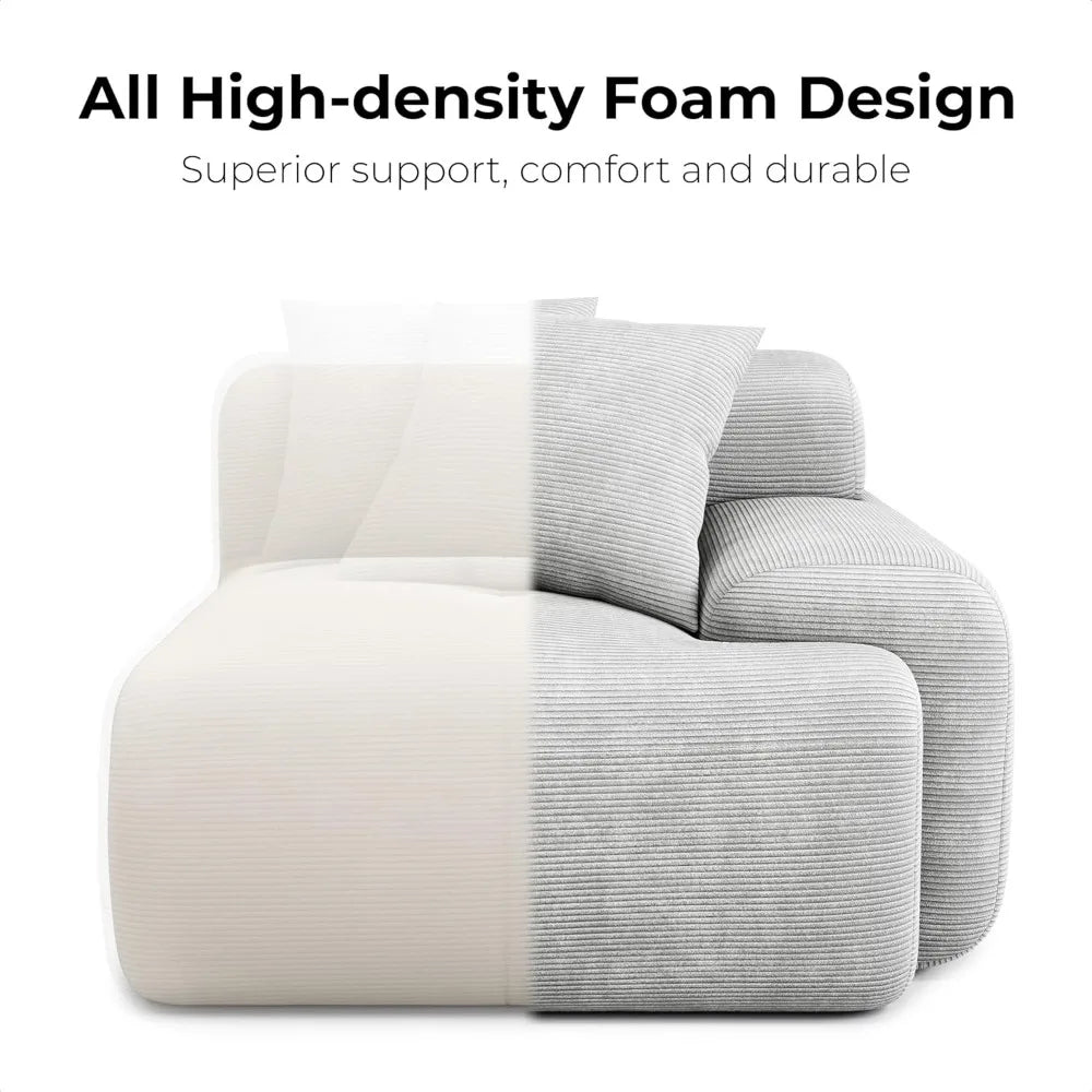 118" Modern L-Shaped Modular Sectional Sofa – Oversized 3-Seater Couch with Deep Seat, Grey Corduroy Upholstery