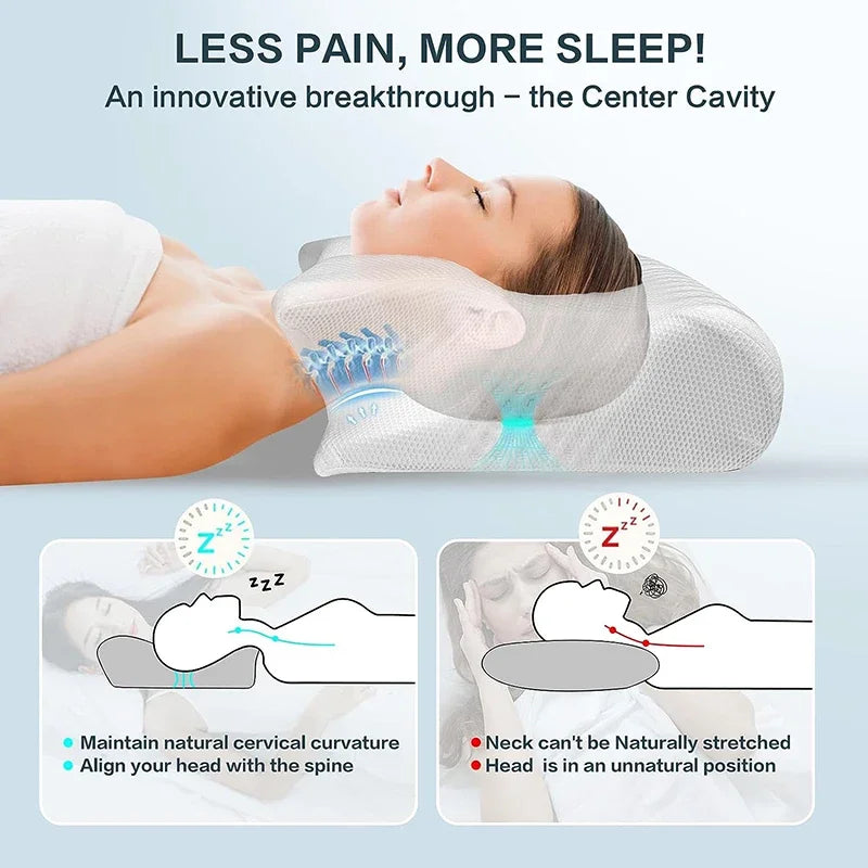 2-in-1 Memory Foam Cervical Pillow – Ergonomic Contour Orthopedic Neck Pillow for Pain Relief & Support