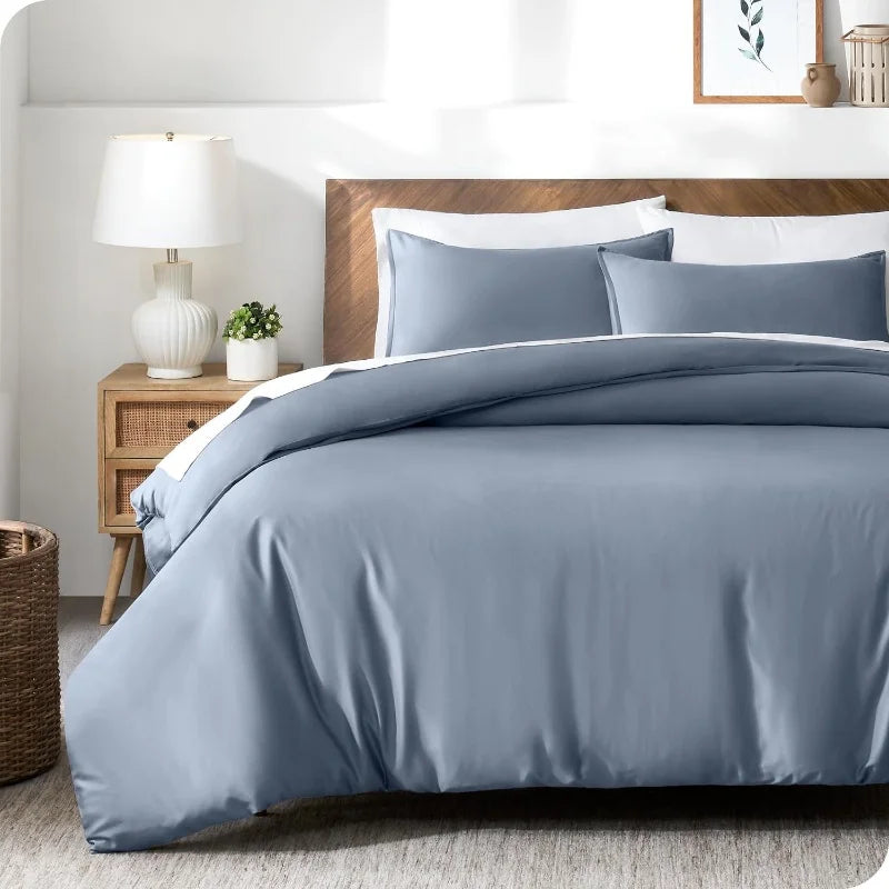 3pcs Lyocell Bamboo Fiber Duvet Cover Set – Luxury Silky Cooling Summer Bedding (No Sheet) Single Quilt Cover + Pillowcases