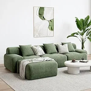 118" Modern L-Shaped Modular Sectional Sofa – Oversized 3-Seater Couch with Deep Seat, Grey Corduroy Upholstery