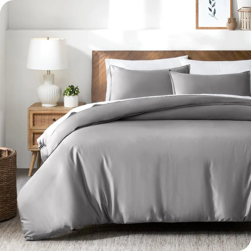 3pcs Lyocell Bamboo Fiber Duvet Cover Set – Luxury Silky Cooling Summer Bedding (No Sheet) Single Quilt Cover + Pillowcases