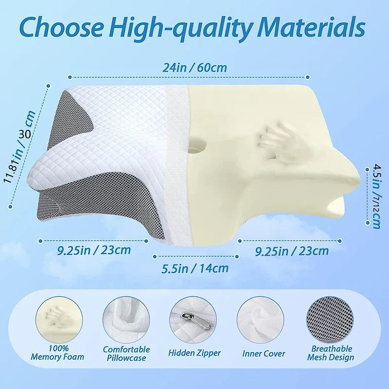 2-in-1 Memory Foam Cervical Pillow – Ergonomic Contour Orthopedic Neck Pillow for Pain Relief & Support