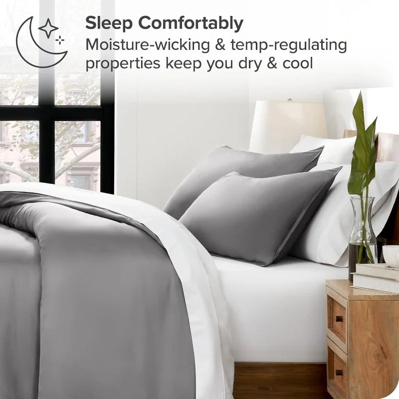 3pcs Lyocell Bamboo Fiber Duvet Cover Set – Luxury Silky Cooling Summer Bedding (No Sheet) Single Quilt Cover + Pillowcases