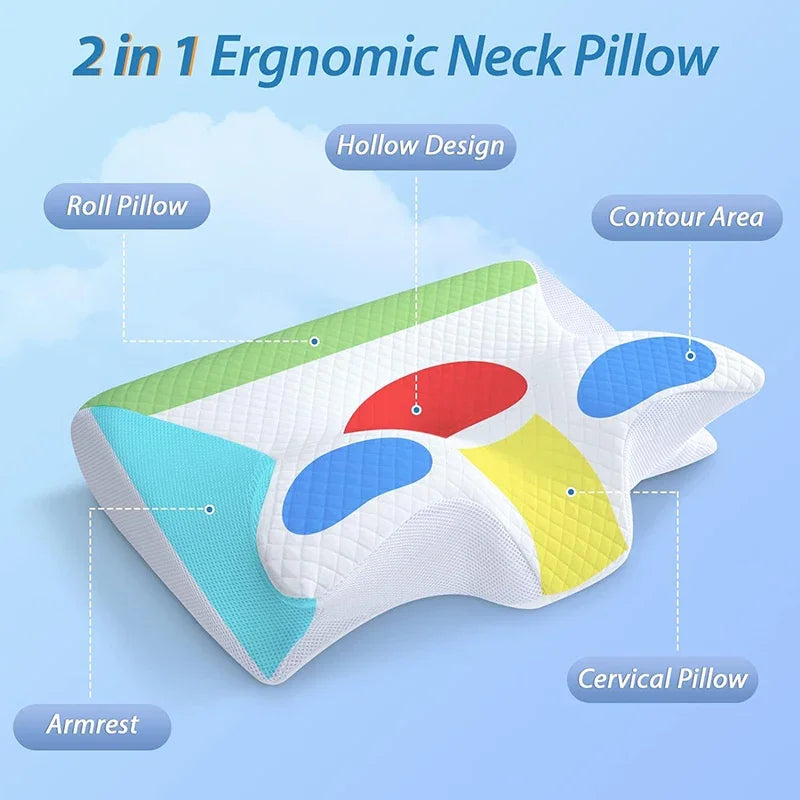 2-in-1 Memory Foam Cervical Pillow – Ergonomic Contour Orthopedic Neck Pillow for Pain Relief & Support