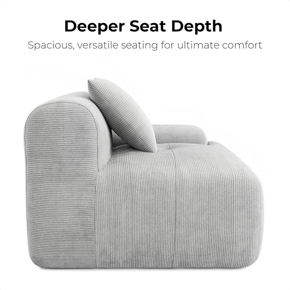 118" Modern L-Shaped Modular Sectional Sofa – Oversized 3-Seater Couch with Deep Seat, Grey Corduroy Upholstery